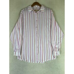 Fabletics Voile Oversized Shirt Women's Large White Pink Striped Button Up